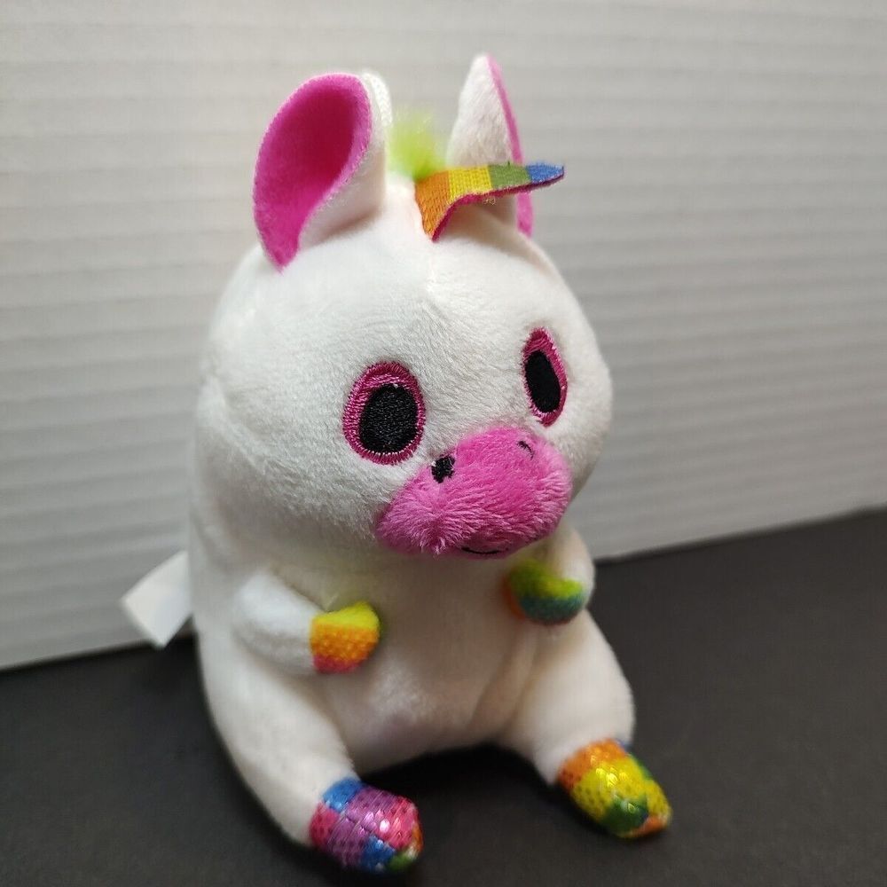 Nanco White Pink 5.5" Unicorn Plush Rainbow Horn/Feet/Mane Stuffed‎ Animal Toy
